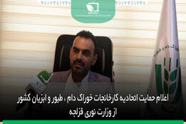 اعلام حمایت اتحادیه کارخانجات خوراک دام، طیور و آبزیان کشور از وزارت نوری قزلجه